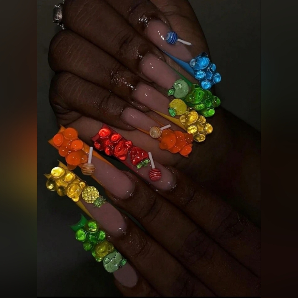 Long Nails with Bear Charms